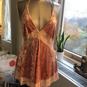 Free People low-cut blush velvet top